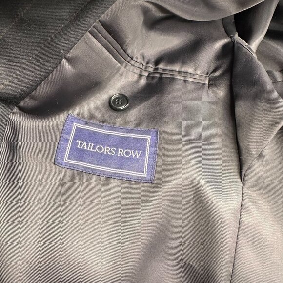 Tailors Row Mens Pinstripe Black Wool Suit Jacket Blazer 46R Single Breasted - Picture 2 of 12